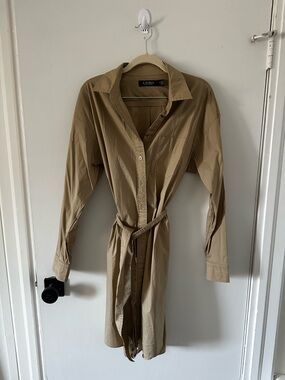 Ralph Lauren Tan Button-Front Midi Shirt Dress